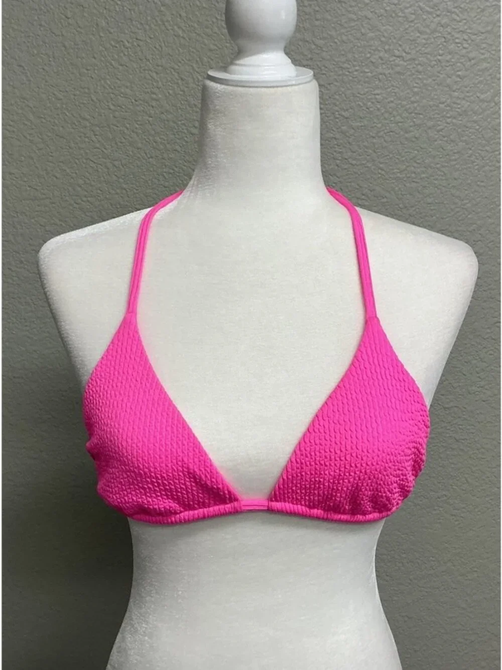 Monday Swimwear Pink Ribbed Barbados Triangle Bikini Swim Top Size Medium